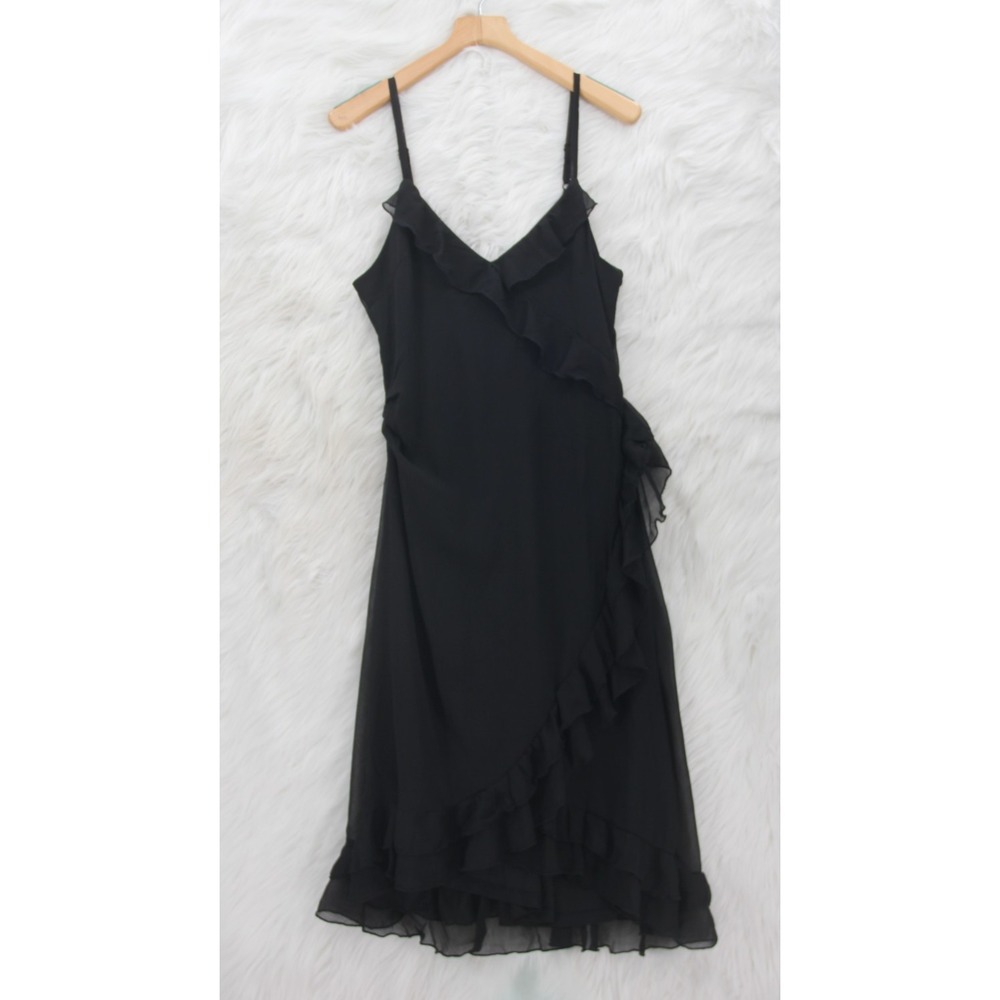 Charlotte Russe Black Midi Dress Ruffle NWT Adjustable Whimsigothic Goth Fairy L